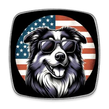 Australian Shepherd with American Flag - Square fridge magnet - white - Front