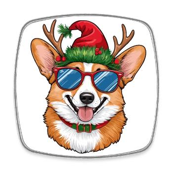 Christmas Corgi - Viereckiger Kühlschrankmagnet - Weiß - Vorne