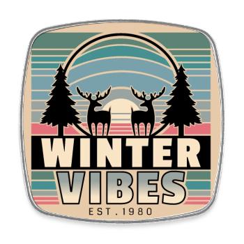 Winter Vibes: Retro Sunset & Nature - Viereckiger Kühlschrankmagnet - Weiß - Vorne