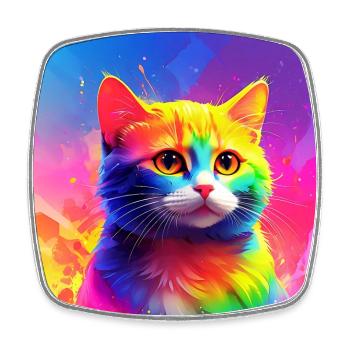 Cute rainbow coloured cat - Square fridge magnet - white - Front