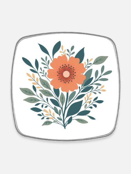 Orange Graphic Flower T-Shirt – Minimalist - Square fridge magnet - white