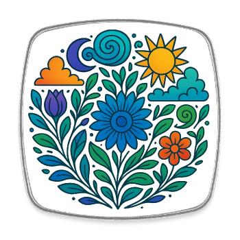 Mandala floral – Soleil, Lune et Nature - Magnet carré - blanc - Devant