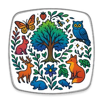 T-Shirt mit Waldtieren & Baum – für Naturfreunde - Viereckiger Kühlschrankmagnet - Weiß - Vorne