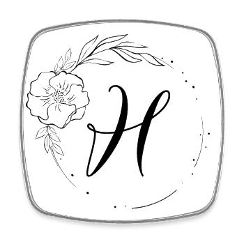 H Monogram Floral, Line Art, Personalizable - Square fridge magnet - white - Front