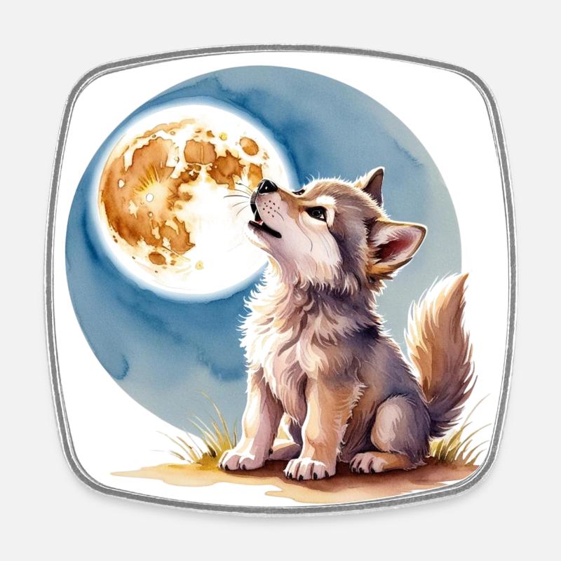 Bébé loup - Magnet carré - blanc