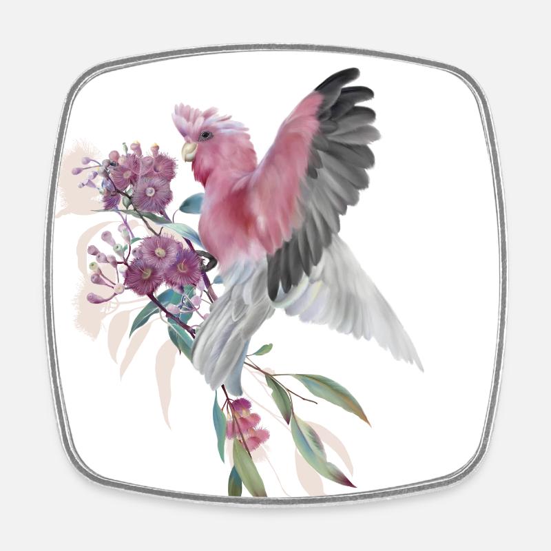 Galah on the eucalyptus flower - Square fridge magnet - white