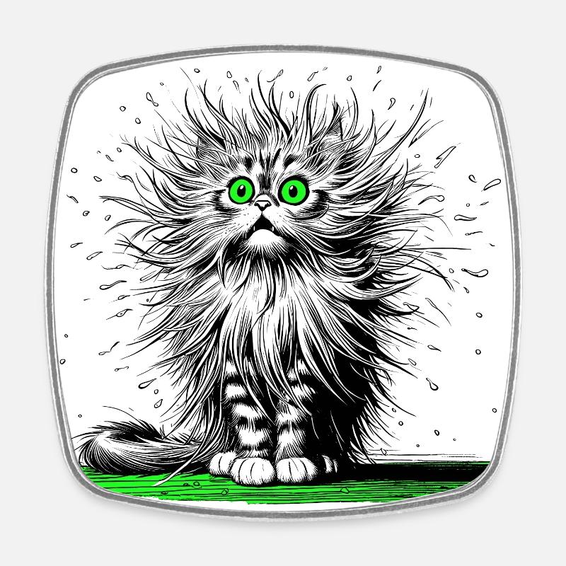 Cat, Comic, Funny, Funny - Square fridge magnet - white