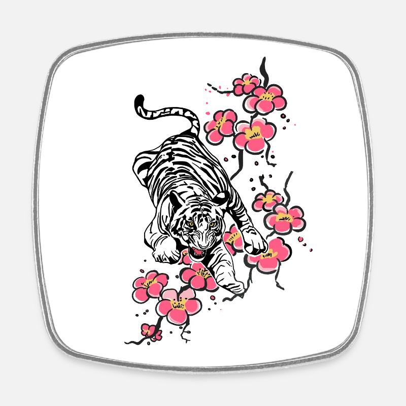 white tiger cherry blossom cherry blossom hanami - Square fridge magnet - white