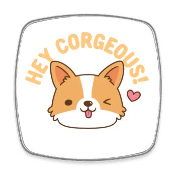 Cute Corgi Hey Corgeous Funny Pun - Square fridge magnet - white - Front