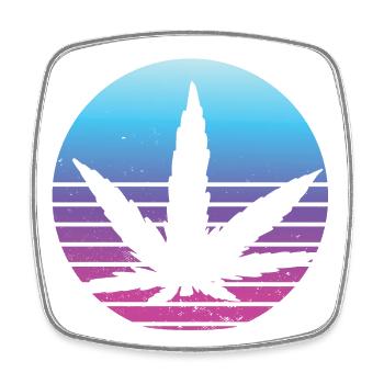 Cannabis Blatt Retro Sonnenuntergang - Viereckiger Kühlschrankmagnet - Weiß - Vorne