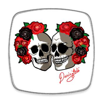Crânes & Roses Love - Magnet carré - blanc - Devant