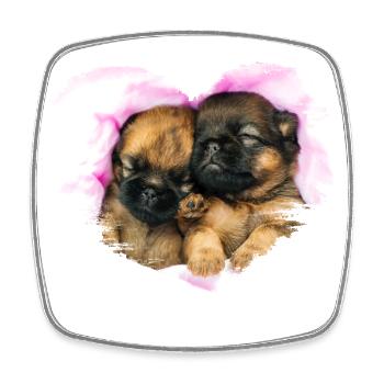 two little cute puppies in a heart - Square fridge magnet - white - Front