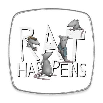 Rat Happens Shit Happens Wortspiel Nagetier Ratten - Viereckiger Kühlschrankmagnet - Weiß - Vorne