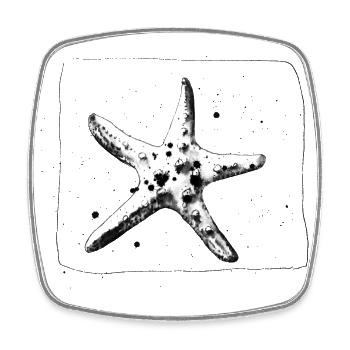 Étoile de mer cool dessinée à la main en noir - Magnet carré - blanc - Devant