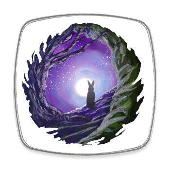 Rabbit looks into the night sky moon gift - Square fridge magnet - white - Front