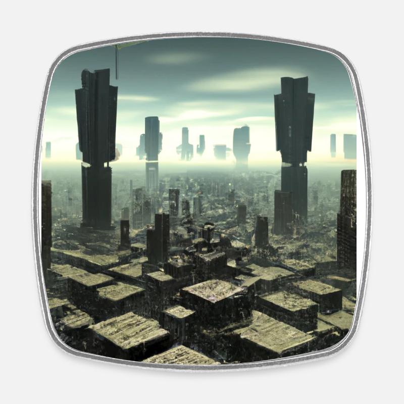Science Fiction City Future - Square fridge magnet - white