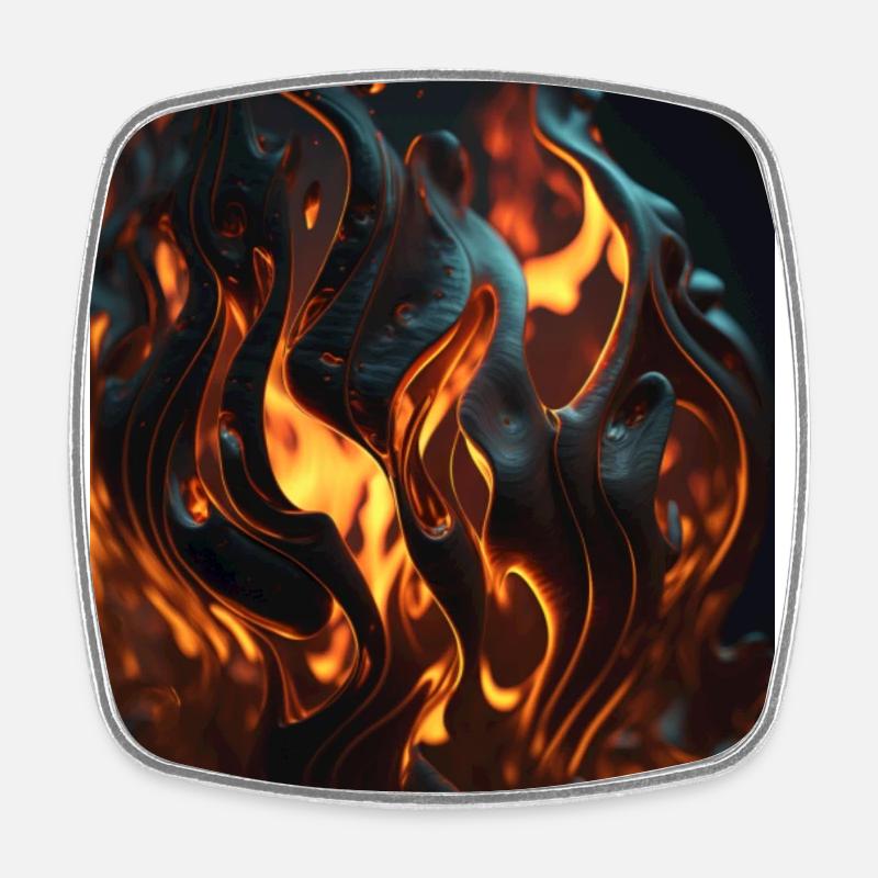 Fire Pattern, Epic, Deco, Si-Fi, orange, black - Square fridge magnet - white