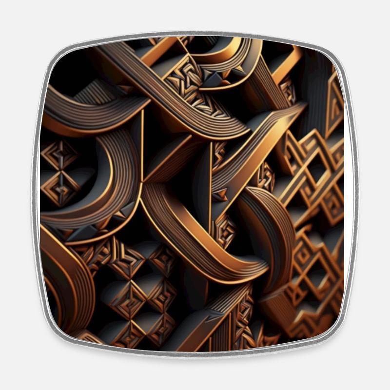 pattern, Si-Fi, future, orange, yellow, black - Square fridge magnet - white