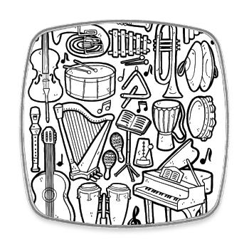 Orchestra Doodles - Musique, Instruments, Musiciens - Magnet carré - blanc - Devant