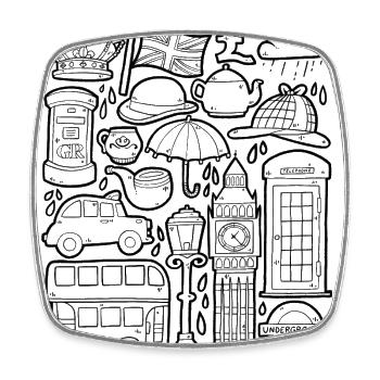 Angleterre Doodles Londres Big Ben Phone Booth Bus Royaume-Uni - Magnet carré - blanc - Devant