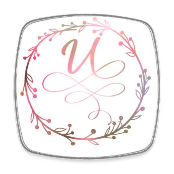 Monogramme, lettre U, ornement de calligraphie - Magnet carré - blanc - Devant