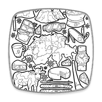 Schweiz Doodles Alpen Käse Zürich Genf Basel Bern - Viereckiger Kühlschrankmagnet - Weiß - Vorne