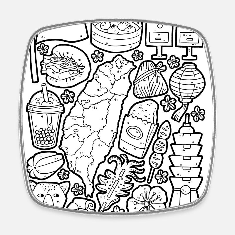 Taiwan Doodles Taipei Asia Bubble Tea Gua Bao - Square fridge magnet - white