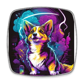 Synthwave Corgi - Pet Art Rétro Futuriste - Magnet carré - blanc - Devant