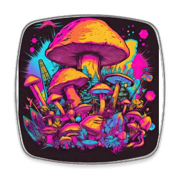 Synthwave Magic Mushrooms - Trippy Retro Art - Viereckiger Kühlschrankmagnet - Weiß - Vorne