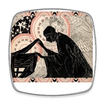 Mystery, vintage illustration, art nouveau boho - Square fridge magnet - white - Front