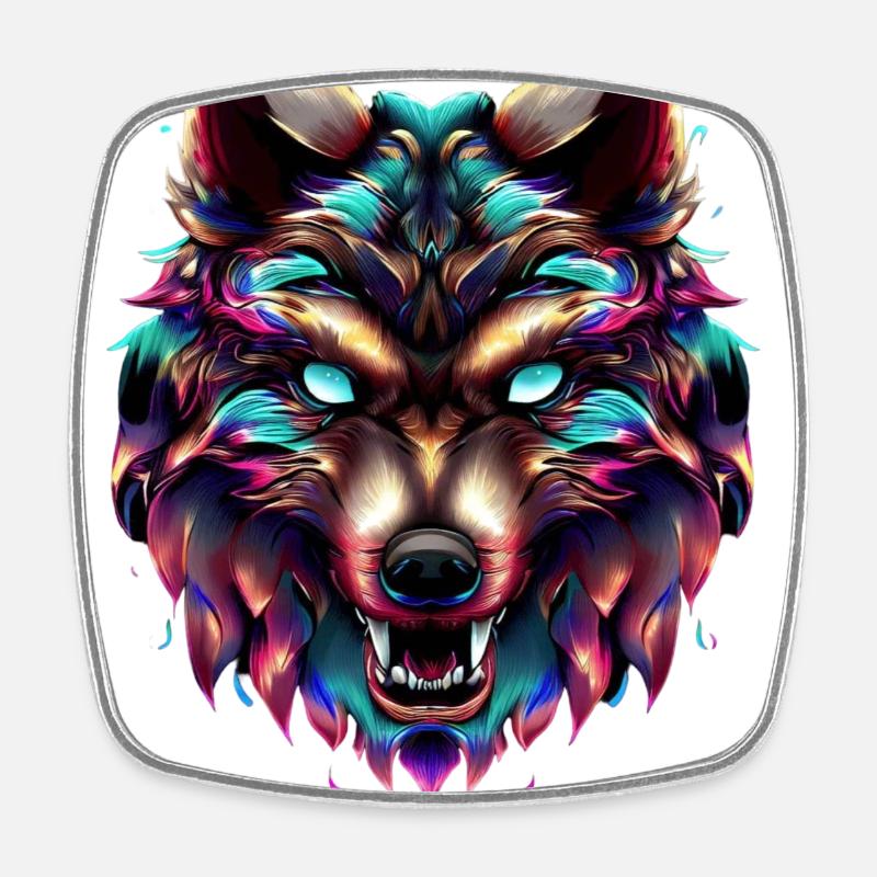 Wolf's Head Synthwave Wolf - Square fridge magnet - white