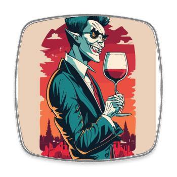 Gruseliger Vampir mit Rotwein Halloween Design - Viereckiger Kühlschrankmagnet - Weiß - Vorne