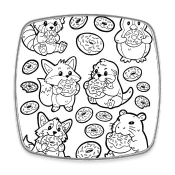Donut Doodle: Capybara, Fox, Corgi, Otter - Square fridge magnet - white - Front