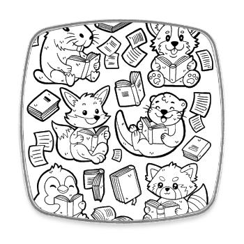 Bücher lesen: Capybara, Fuchs, Corgi, Otter - Viereckiger Kühlschrankmagnet - Weiß - Vorne