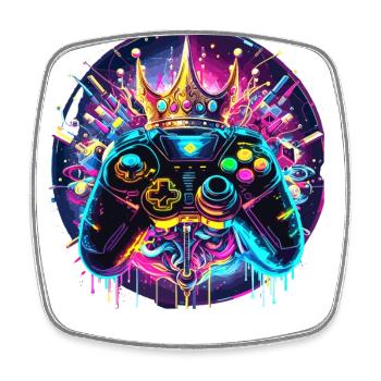 Synthwave Gamer Controller with Crown - Square fridge magnet - white - Front