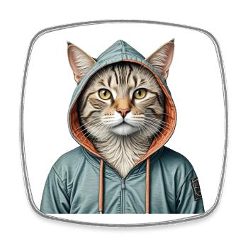 Chat portant une veste - Magnet carré - blanc - Devant