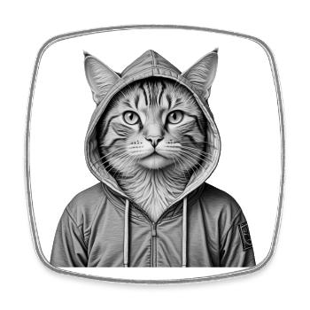 Chat cool portant un sweat à capuche - Magnet carré - blanc - Devant