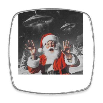 Santa Claus Selfie with UFOs, Strange Print - Square fridge magnet - white - Front