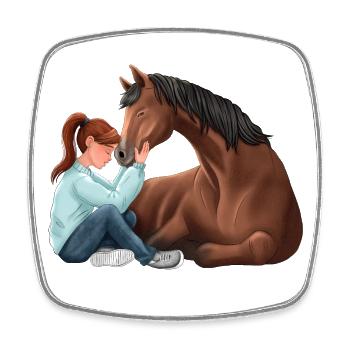 Girl with Horse – Friendship Illustration - Square fridge magnet - white - Front