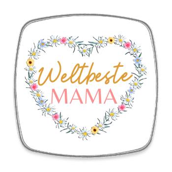 Weltbeste Mama! Herz- Blumen Design - Viereckiger Kühlschrankmagnet - Weiß - Vorne