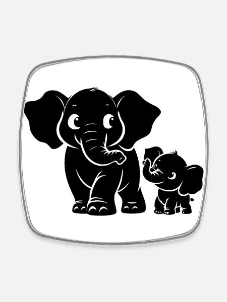 Elefant mit Babyelefant - Viereckiger Kühlschrankmagnet - Weiß