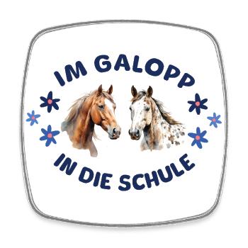 Einschulung - Pferde - Im Galopp in die Schule - Viereckiger Kühlschrankmagnet - Weiß - Vorne