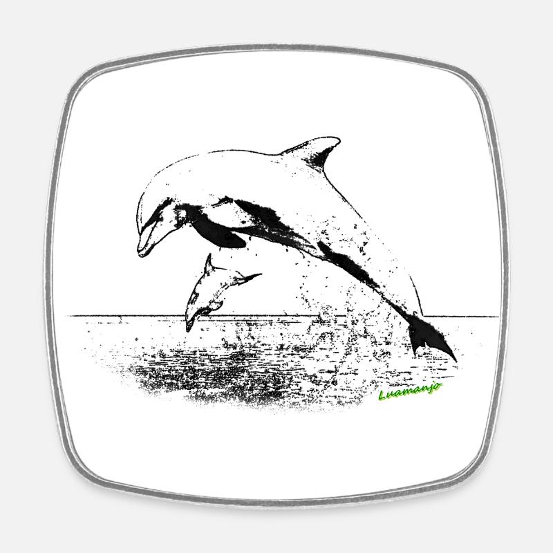 dauphins - Magnet carré - blanc