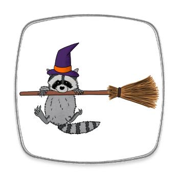 cute raccoon witch - Square fridge magnet - white - Front