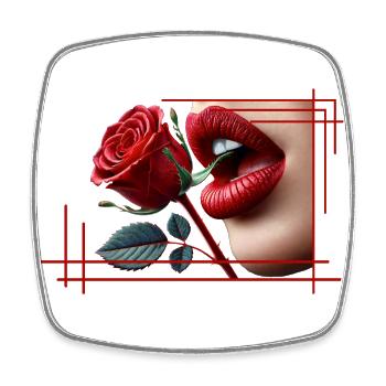 Die rote Rose der Leidenschaft und der verführerischen Lippen - Viereckiger Kühlschrankmagnet - Weiß - Vorne