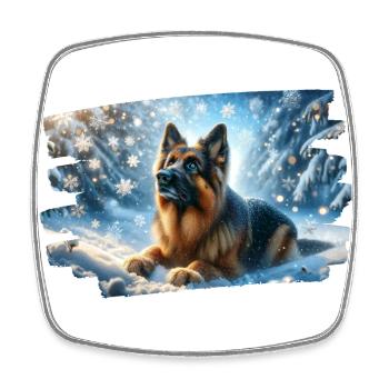 Berger allemand dans un paysage hivernal magique - Magnet carré - blanc - Devant