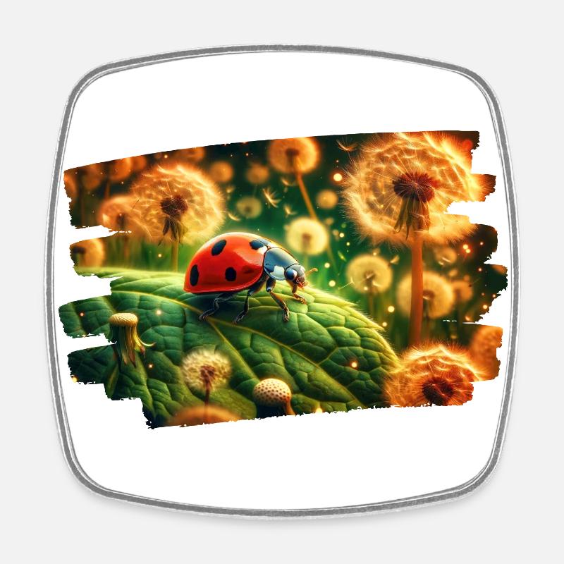 Ladybug in golden dandelion light - Square fridge magnet - white