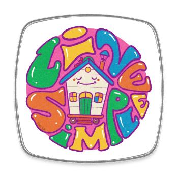 Tiny House Live Simple with purple outline - Square fridge magnet - white - Front