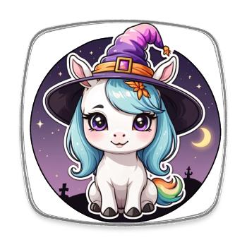 Halloween - Cute Unicorn Girl Magic Hat - Square fridge magnet - white - Front