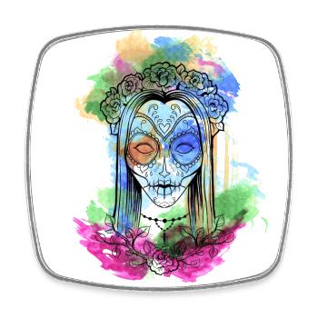 Ein Schönes und Lustiges Aquarell Calavera Design - Viereckiger Kühlschrankmagnet - Weiß - Vorne